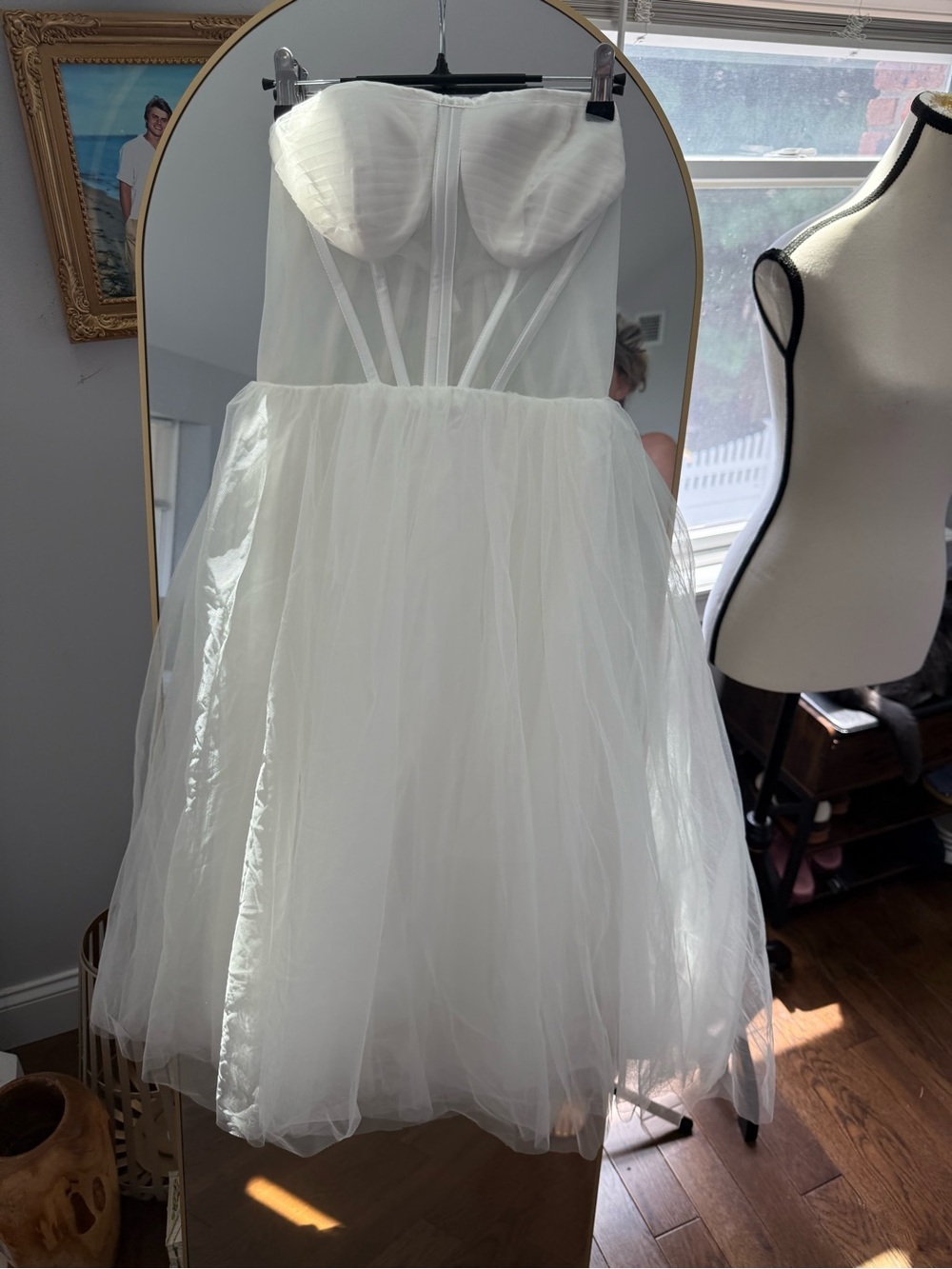 LT Lanting Bride Sheer Strapless Tulle Dress in White Pit to Pit 16.5